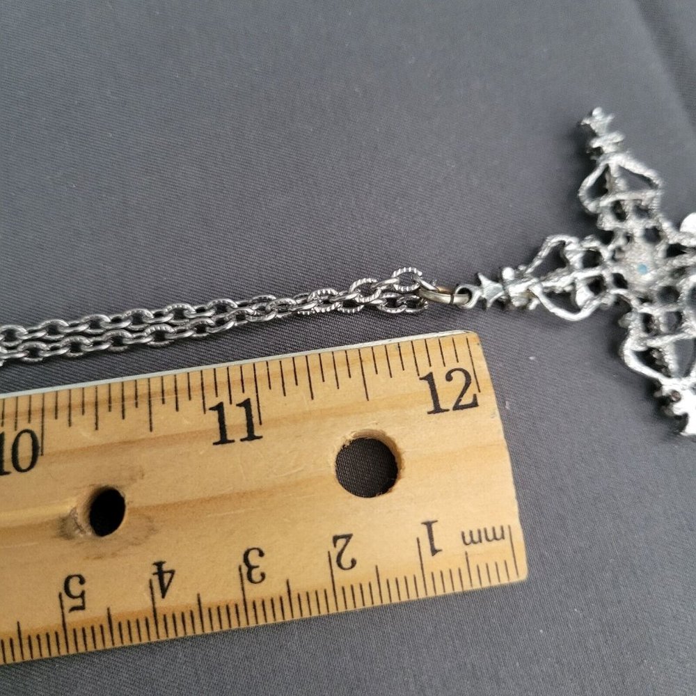 Unisex Silver Tone Cable Chain Fashion Necklace Cross Shaped Pendant 24 in - Picture 8 of 9
